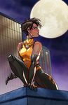  black_hair brown_eyes dark_skin dc_comics gloves jewelry lipstick long_gloves magic makeup mari_jiwe_mccabe moon necklace short_hair sleeveless solo vixen_(dc) 