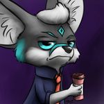  acru_jovian beverage canine coffee darkfuzzy digital_media_(artwork) fennec food fox fur grumpy male mammal necktie portrait solo 