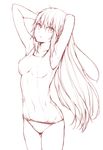  :&lt; armpits bare_shoulders breasts collarbone covered_navel eyebrows eyebrows_visible_through_hair hair_between_eyes highres long_hair medium_breasts monochrome one-piece_swimsuit original school_swimsuit silver_(chenwen) simple_background sketch skin_tight solo standing swimsuit thighs very_long_hair white_background 