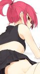  ariaria_(netsuki) crop_top looking_at_viewer looking_back miruto_netsuki original pleated_skirt ponytail red_eyes red_hair skirt solo 