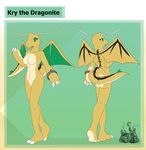  2016 antennae anthro anthrofied breasts brown_scales butt claws dragon dragonite english_text fan_character featureless_breasts female green_background green_eyes green_skin hi_res horn kry latiar looking_at_viewer membranous_wings model_sheet navel nintendo nude pok&eacute;mon pok&eacute;morph raised_tail rear_view scales scalie simple_background smile solo tattoo text toe_claws tongue video_games watermark white_claws white_scales wings wristband 