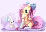  angel_(mlp) bow clothing cutie_mark duo equine feathers female feral fluttershy_(mlp) friendship_is_magic fur hair horse lagomorph legwear male mammal my_little_pony one_eye_closed pegasus pillow pink_hair pony pulsefirekitten_(artist) rabbit socks text white_fur wings yellow_fur 