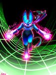  2016 abstract_background anthro claws computer_virus cyberspace energy feline idascu lightning looking_at_viewer magic male mammal ratte scarf solo 