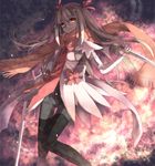  bad_id bad_pixiv_id brown_eyes dual_wielding flat_chest glasses hair_ribbon highres holding long_hair mahou_sensei_negima! meishin_(primum00) pantyhose petals reverse_grip ribbon scarf semi-rimless_eyewear silver_hair solo sword tantou thighhighs thighhighs_over_pantyhose tsukuyomi_(negima) under-rim_eyewear weapon 