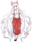  absurdly_long_hair bad_id bad_pixiv_id bow fujiwara_no_mokou full_body hair_bow hair_ribbon juliet_sleeves long_hair long_sleeves looking_at_viewer mary_janes pants puffy_sleeves red_eyes ribbon shiromoru_(yozakura_rety) shirt shoes silver_hair solo suspenders touhou tress_ribbon very_long_hair 