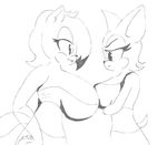  angry anthro big_breasts breasts canine clothing comparing emo_hair envious fan_character fox hedgehog jealous jynx_hedgefox line_art mammal rouge_the_bat simple_background sketch smile sonic_(series) sonic_oc wide_hips 