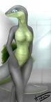 2016 anthro blue_eyes breasts digital_media_(artwork) emi female kodus nude outside pussy reptile scalie simple_background snake solo standing 