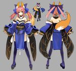  animal_ears caster_(fate/extra) character_design cleavage fate/extra fate/stay_night japanese_clothes kitsune no_bra tail thighhighs 