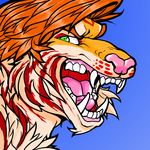  bloopa digital_media_(artwork) feline green_eyes hi_res invalid_color mammal shiny simple_background snarling stripes teeth tiger 
