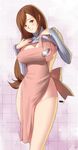  apron blush breasts brown_hair large_breasts long_hair looking_at_viewer mole mole_under_eye no_bra no_panties ribbed_sweater shinken-zemi solo sweater wakino_keibun zemi_mama 