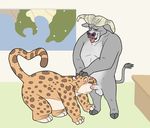  anthro balls benjamin_clawhauser blueballs bovine buffalo cheetah chief_bogo disney duo feline fellatio male male/male mammal oral penis sex zootopia 