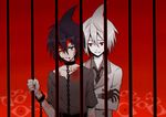 bad_end black_hair blood blood_on_face brothers chain collar majiang multiple_boys one_eye_closed oounabara_to_wadanohara red_background red_eyes samekichi siblings slave spoilers syake_(wadanohara) white_hair 