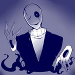  ;) black_sclera detached_hand hands looking_at_viewer male_focus monochrome one_eye_closed skeleton smile smoke solo spoilers sweater undertale w.d._gaster yokago 