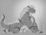  all_fours anthro anthrofied balls digimon erection forge_(artist) greyscale growlmon humanoid_penis male monochrome muscular nude penis pinup pose retracted_foreskin scalie side_view solo uncut 