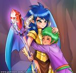  commentary dragon_tail dragon_wings ember_(my_little_pony) fang horns hug my_little_pony my_little_pony_friendship_is_magic personification racoon-kun racoonkun scepter spike_(my_little_pony) tail wings 