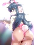  animal_ears ass bad_id bad_pixiv_id black_hair blue_eyes bunny_ears bunny_tail bunnysuit from_behind from_below long_hair netoge_no_yome_wa_onna_no_ko_janai_to_omotta? open_mouth pantyhose rindou_akira sheer_legwear solo tail tamaki_ako twitter_username wrist_cuffs 