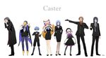  5boys animal_ears avicebron_(fate) black_hair blonde_hair blue_hair book brown_hair business_suit caster caster_(fate/zero) choker doll_joints fate/apocrypha fate/extra fate/extra_ccc fate/prototype fate/prototype:_fragments_of_blue_and_silver fate/stay_night fate/zero fate_(series) formal fox_ears fox_tail hans_christian_andersen_(fate) hat highres lineup long_coat mask multiple_boys multiple_girls necktie nursery_rhyme_(fate/extra) pantyhose paracelsus_(fate) pink_hair purple_hair ribbon shimaneko striped striped_legwear suit tail tamamo_(fate)_(all) tamamo_no_mae_(fate) white_hair william_shakespeare_(fate) 