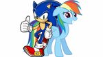  anthro black_nose blue_fur clothing cutie_mark duo equine feathered_wings feathers female feral footwear friendship_is_magic fur gloves green_eyes hair hedgehog horse male mammal multicolored_hair my_little_pony pegasus pony rainbow_dash_(mlp) rainbow_hair sonic_(series) sonic_the_hedgehog video_games wings 