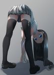  asashio_(kantai_collection) bent_over black_hair blue_eyes comah kantai_collection long_hair mary_janes open_mouth panties pantyshot school_uniform shoes skirt solo thighhighs underwear upskirt white_panties 