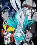  4boys :o ahoge android aqua_eyes aqua_hair arms_up autobot black_background breasts clenched_teeth decepticon grin hot_rod kamizono_(spookyhouse) long_hair looking_at_viewer looking_to_the_side mecha megatron multiple_boys no_humans no_mouth open_mouth optimus_prime pale_skin red_eyes robot sara_(transformers) simple_background small_breasts smile starscream teeth thigh_gap transformers transformers_cloud upside-down very_long_hair 