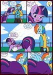  all_fours ass_up blood butt clothed clothing comic english_text equine eyes_closed female friendship_is_magic hair hi_res horn linedraweer lyndor mammal multicolored_hair my_little_pony open_mouth pegasus rainbow_dash_(mlp) speech_bubble teeth text tongue twilight_sparkle_(mlp) unicorn wings 