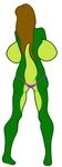  big_breasts breasts brown_hair clothed clothing female hair huge_breasts lizard reptile samantha_brooks sarcolopter scalie simple_background solo standing topless white_background 