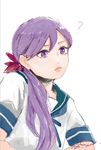  ? akebono_(kantai_collection) bangs closed_mouth commentary_request dated flower hair_between_eyes hair_flower hair_ornament hair_over_shoulder hirai_sabu kantai_collection purple_eyes purple_hair school_uniform serafuku side_ponytail solo upper_body 