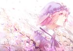  absurdres blue_dress cherry_blossoms chun_lanlanlan commentary_request dress flower hat highres hitodama japanese_clothes kimono perfect_cherry_blossom petals pink_eyes pink_hair saigyouji_yuyuko short_hair solo touhou tree triangular_headpiece 