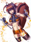  1girl animal_ears blazblue breasts brown_hair large_breasts makoto_nanaya midriff pixiv_manga_sample s_tanly smile solo squirrel_tail tail underboob 