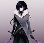  aoi_ogata black_hair dual_wielding eyepatch hair_over_one_eye highres holding original purple_eyes short_hair solo sword weapon 