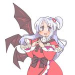  bow commentary dress frilled_sleeves frills hair_between_eyes hair_bobbles hair_ornament hands_together ini_(inunabe00) lavender_hair long_hair multiple_wings one_side_up purple_eyes shawl shinki smile solo steepled_fingers touhou touhou_(pc-98) wide_sleeves wings 