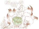  2016 ambiguous_gender anthro anthrofied belly big_belly breasts canine claws cownugget dialogue digestion english_text female forced fox fur group hair half-closed_eyes hard_vore hyper hyper_belly internal long_hair mammal mega_evolution mega_lucario melting multi_tail ninetales nintendo nipples open_mouth pawpads pok&eacute;mon pok&eacute;morph signature sitting smile speech_bubble spread_legs spreading teeth text toe_claws tongue tongue_out video_games vore zoroark 