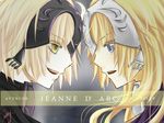  blonde_hair character_name crescent_moon dark_persona fate/grand_order fate_(series) grey_eyes head_to_head headgear highres jeanne_d'arc_(alter)_(fate) jeanne_d'arc_(fate) jeanne_d'arc_(fate)_(all) long_hair moon mouth multiple_girls signature teeth tsukky upper_body yellow_eyes 