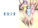  adjusting_hair aika_granzchesta alice_carroll aria arms_behind_back artist_request barefoot beach casual_one-piece_swimsuit hand_on_hip mizunashi_akari multiple_girls one-piece_swimsuit shadow smile swimsuit thigh_gap wallpaper waving 