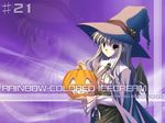  bat_wings copyright_request cowboy_shot food glowing hat holding jack-o'-lantern long_hair long_sleeves looking_at_viewer nanao_naru number pumpkin silver_hair solo standing vegetable wallpaper wings witch_hat zoom_layer 