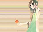  888 brown_eyes brown_hair copyright_request dress leaf solo wallpaper 