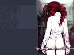  ass bdsm bondage bottomless bound cuffs curly_hair dress_shirt drill_hair duplicate from_behind highres isuzu_emi long_sleeves mirror nail_polish oogure_ito red_hair red_nails reflection scan shirt snake solo tenjou_tenge wallpaper white_skin 