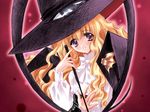  blonde_hair carnelian hat highres lilith_(yamibou) long_hair long_sleeves purple_eyes solo wallpaper witch_hat yami_to_boushi_to_hon_no_tabibito 