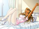  bed blonde_hair breasts brown_eyes covered_nipples dark_skin game_cg gyaru kitayama_karin large_breasts long_hair lying nurse one_eye_closed panties panties_under_pantyhose pantyhose pantyshot pantyshot_(lying) pillow private_garden sandals solo tetratech uehara underwear wallpaper white_legwear 