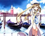  alicia_florence amano_kozue aria blonde_hair blue_eyes dress gondola long_hair solo venezia wallpaper water 