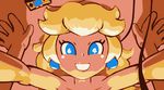  1girl :d animated animated_gif blonde_hair blue_eyes earrings happy_sex looking_at_viewer lying minus8 missionary on_back pov pov_eye_contact princess_peach sex smile super_mario_bros. symbol-shaped_pupils 