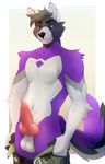  aklazzix animal_genitalia animal_penis balls canine canine_penis clothing erection knot looking_at_viewer male mammal penis pose purple_eyes smile solo undressing 