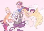  3girls blonde_hair blue_hair brown_hair forehead_protector genderswap genderswap_(mtf) glasses long_hair mitsuki_(naruto) multiple_boys multiple_girls naruto naruto_(series) purple_hair red-framed_eyewear risuo sarutobi_konohamaru sexy_no_jutsu short_hair uchiha_sarada uzumaki_boruto uzumaki_naruto 