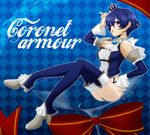  alternate_costume ass blue_eyes blue_hair crown cup detached_sleeves drinking_glass hand_on_headwear hand_on_hip high-cut_armor high_heels ichigou_miya mini_crown persona persona_4 shirogane_naoto short_hair solo thighhighs wine_glass 