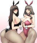  animal_ears blush breasts bunny_ears bunnysuit girls_und_panzer highres huge_breasts koujun_(mugenzero) leotard long_hair multiple_girls nishizumi_shiho open_mouth pantyhose playboy playboy_bunny_leotard shimada_chiyo yuri 