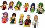  6+girls baseball_bat belt blonde_hair blush brown_eyes brown_hair camera character_name child curly_hair doctor dog_tags everyone fang furude_rika glasses hands_in_pockets hanyuu hat heart higurashi_no_naku_koro_ni houjou_satoko irie_kyousuke japanese_clothes laughing long_hair maebara_keiichi miko multiple_boys multiple_girls one_eye_closed ooishi_kuraudo open_mouth orange_hair ryou_(shirotsumesou) ryuuguu_rena shaded_face short_hair siblings simple_background sisters skirt sleeveless smile sonozaki_mion sonozaki_shion suspenders sweater_vest takano_miyo tomitake_jirou twins 