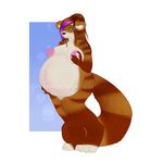  2016 anthro areola bear belly big_belly big_breasts black_nose breasts brown_fur brown_hair claws digital_media_(artwork) egg_insertion female fur gloves_(marking) green_eyes hair hi_res hyper hyper_belly hyper_pregnancy kriwu lactating long_hair mammal markings milk miyuki_(helzimgiger) multicolored_hair nipples nude pandaren pregnant purple_hair red_panda simple_background smile socks_(marking) solo stripes toe_claws two_tone_hair video_games warcraft white_fur 