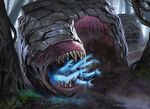  ambiguous_gender chain copyright crawling disembodied_hand eyeless feral forest front_view magic_the_gathering marco_nelor official_art open_mouth sharp_teeth snarling solo teeth tree wurm 