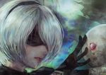  1girl blindfold gloves mole mole_under_mouth nier nier:_automata nier_automata puffy_sleeves short_hair silver_hair square_enix yorha_no.2_type_b yorha_unit_no._2_type_b 