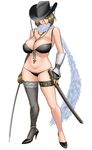  1girl bikini blonde_hair breasts hat huge_breasts solo sword tatsunami_youtoku weapon 